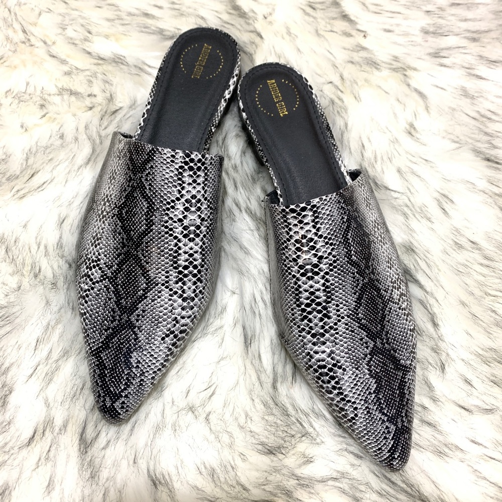 Snake-print mules